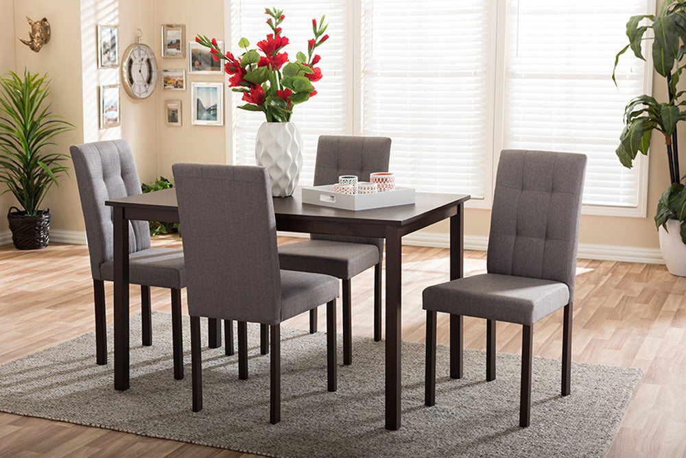 Baxton Studio - Andrew Dining Set in Dark Brown/Grey - Andrew 5PC Grey 9-Grids Dining Set view 2