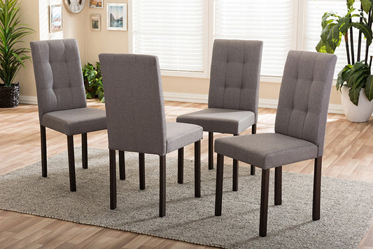 Baxton Studio - Andrew Set of 4 Dining Chairs in Grey - Andrew-DC-9-Grids-Grey view 2