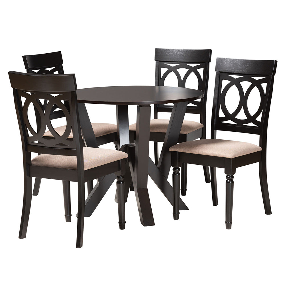 Baxton Studio - Angie Dining Set in Beige/Dark Brown - Angie-Sand/Dark Brown-5PC Dining Set view 1