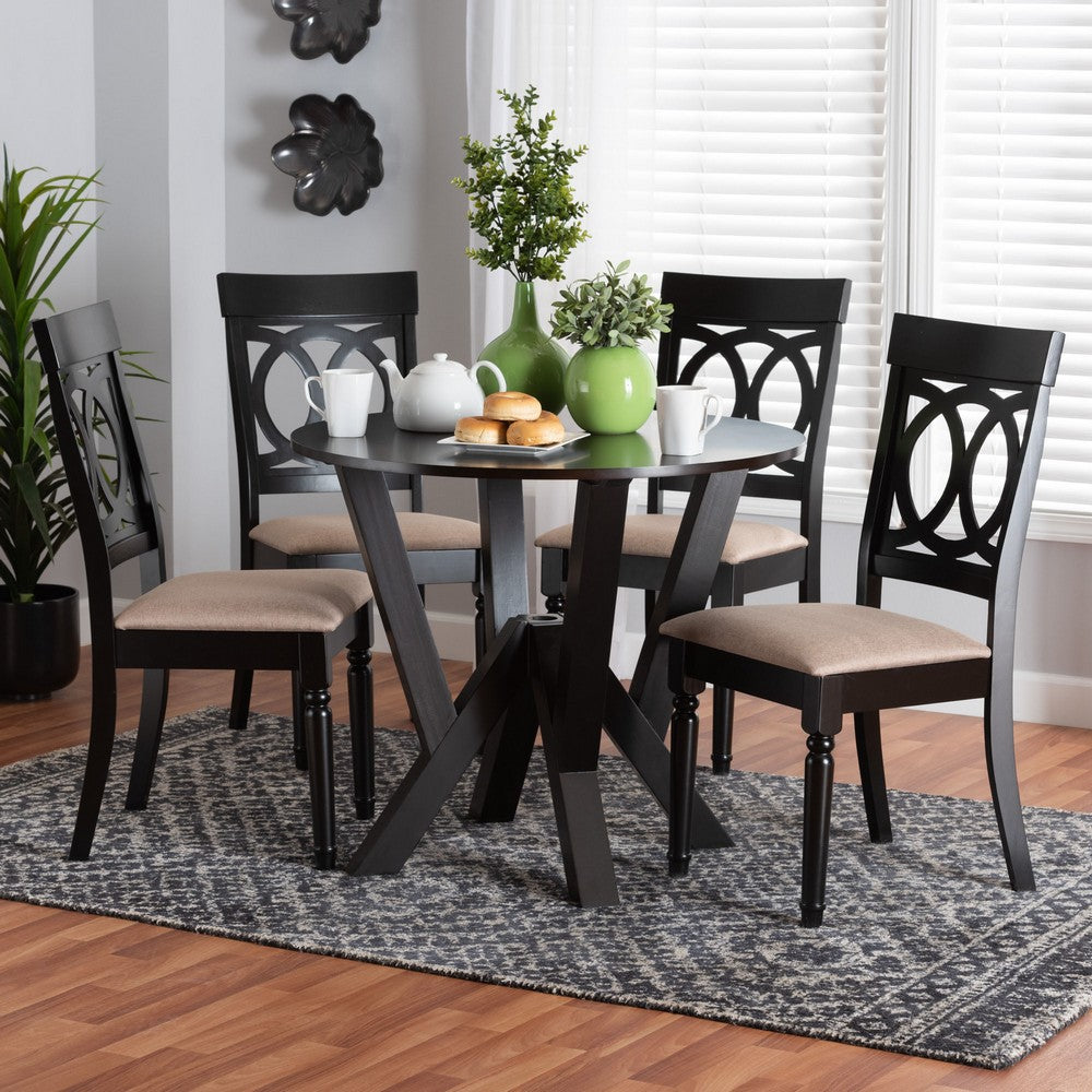Baxton Studio - Angie Dining Set in Beige/Dark Brown - Angie-Sand/Dark Brown-5PC Dining Set view 8