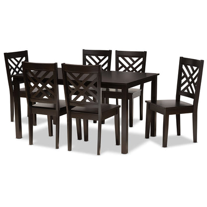 Baxton Studio - Ani Dining Set in Dark Brown - Ani-Dark Brown-7PC Dining Set view 1