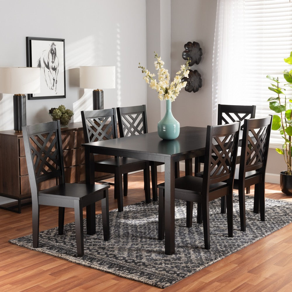 Baxton Studio - Ani Dining Set in Dark Brown - Ani-Dark Brown-7PC Dining Set view 7