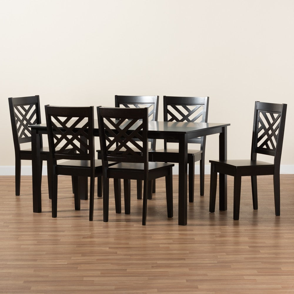 Baxton Studio - Ani Dining Set in Dark Brown - Ani-Dark Brown-7PC Dining Set view 8