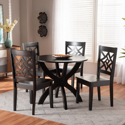 Baxton Studio - Anila Dining Set in Dark Brown - Anila-Dark Brown-5PC Dining Set view 7