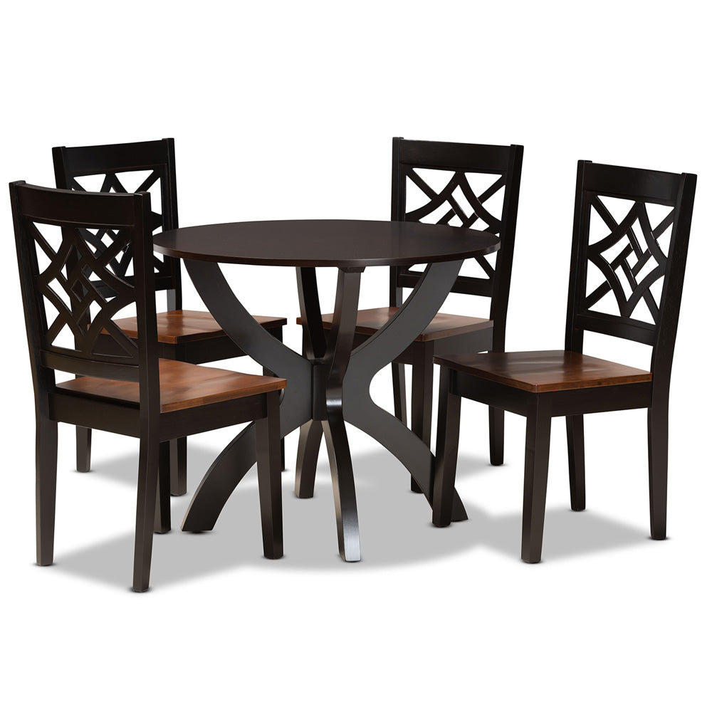 Baxton Studio - Anila Dining Set in Dark Brown/Walnut Brown - Anila-Dark Brown/Walnut-5PC Dining Set view 1