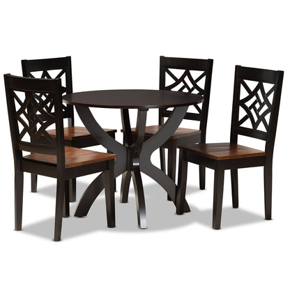 Baxton Studio - Anila Dining Set in Dark Brown/Walnut Brown - Anila-Dark Brown/Walnut-5PC Dining Set view 1