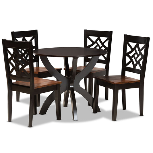 Baxton Studio - Anila Dining Set in Dark Brown/Walnut Brown - Anila-Dark Brown/Walnut-5PC Dining Set view 1