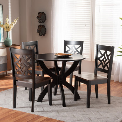 Baxton Studio - Anila Dining Set in Dark Brown/Walnut Brown - Anila-Dark Brown/Walnut-5PC Dining Set view 7