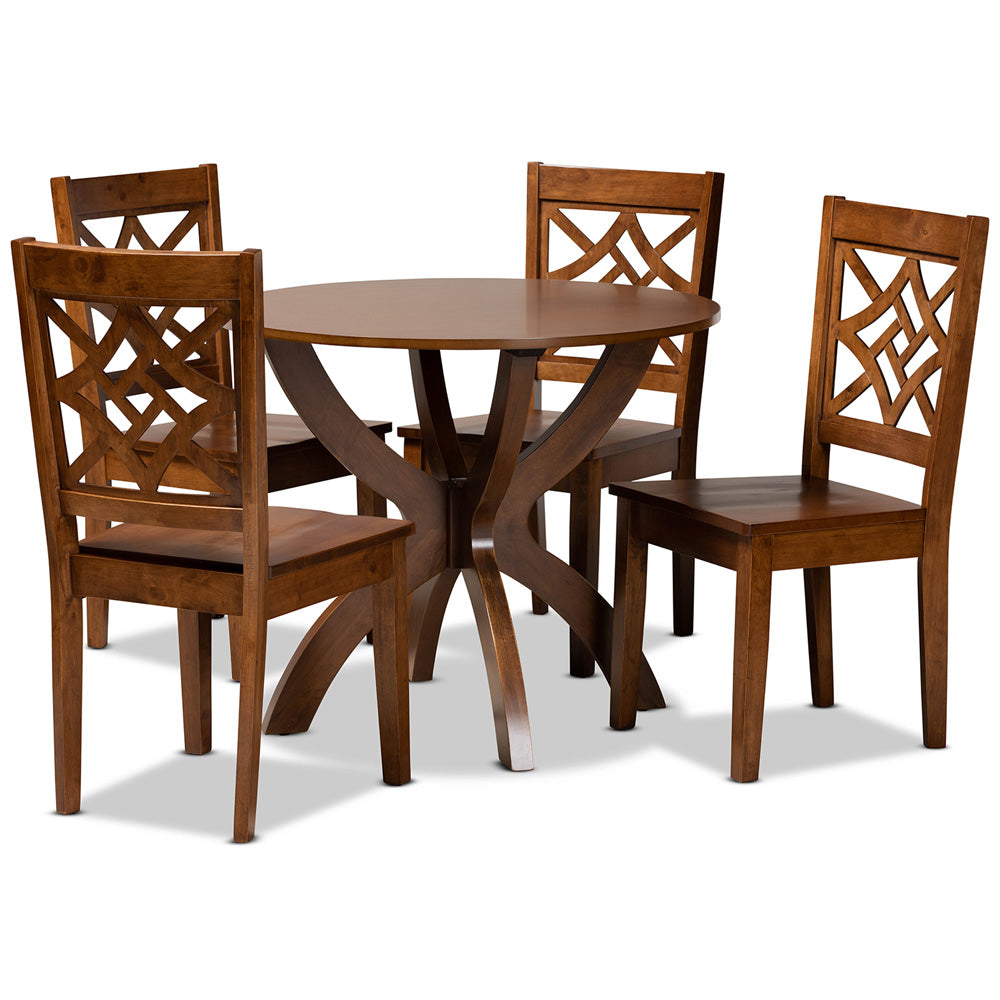 Baxton Studio - Anila Dining Set in Walnut Brown - Anila-Walnut-5PC Dining Set view 1