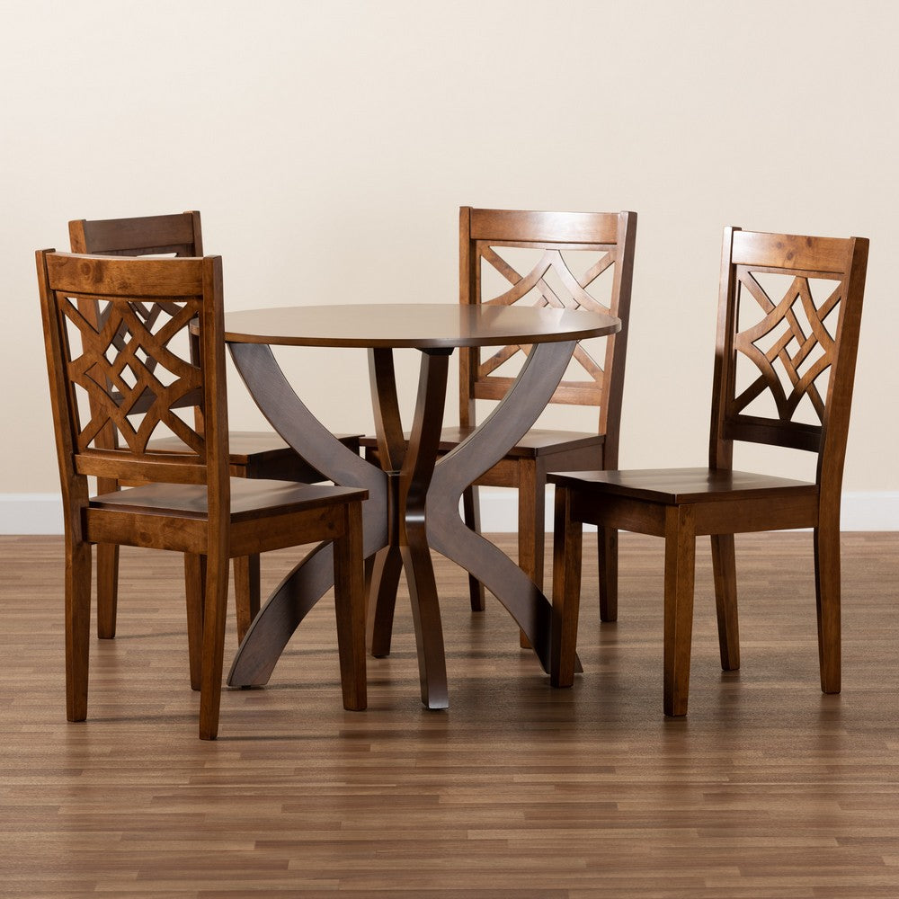 Baxton Studio - Anila Dining Set in Walnut Brown - Anila-Walnut-5PC Dining Set view 8