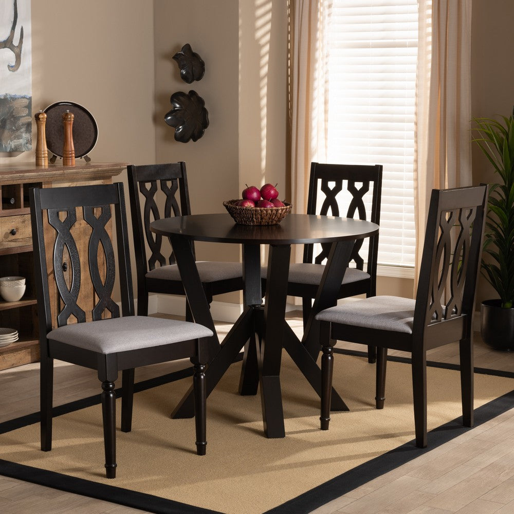 Baxton Studio - Anise Dining Set in Grey/Dark Brown - Anise-Grey/Dark Brown-5PC Dining Set view 7