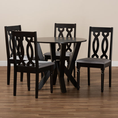Baxton Studio - Anise Dining Set in Grey/Dark Brown - Anise-Grey/Dark Brown-5PC Dining Set view 8