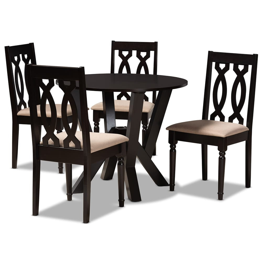 Baxton Studio - Anise Dining Set in Sand/Dark Brown - Anise-Sand/Dark Brown-5PC Dining Set view 1