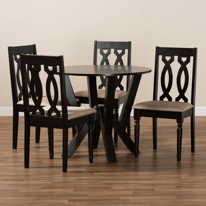 Baxton Studio - Anise Dining Set in Sand/Dark Brown - Anise-Sand/Dark Brown-5PC Dining Set view 8