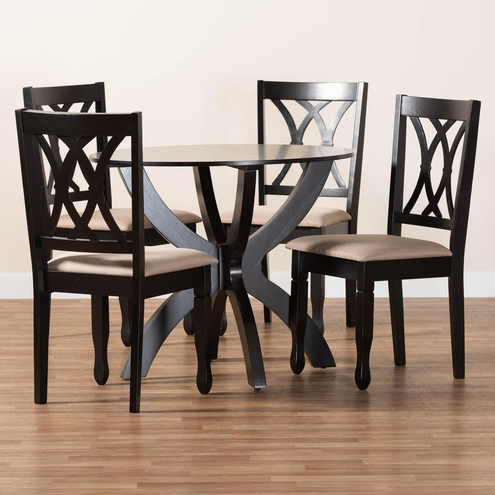 Baxton Studio - April Dining Set in Sand/Dark Brown - Mirela-Sand/Dark Brown-5PC Dining Set view 9