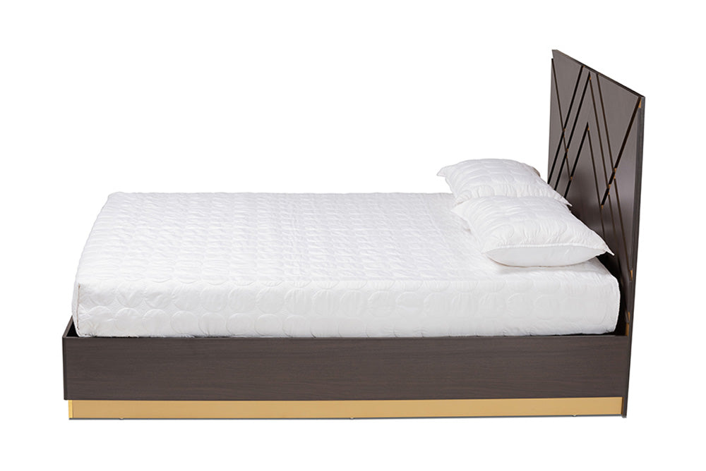 Baxton Studio - Arcelia Queen Size Bed - SEBED13032026-Modi Wenge/Gold-Queen view 3