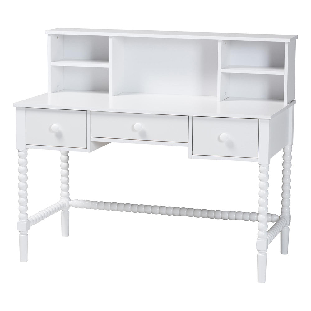 Baxton Studio - Archwood Desk in White - Spindle-White-Desk view 1
