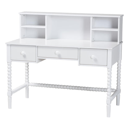 Baxton Studio - Archwood Desk in White - Spindle-White-Desk view 1