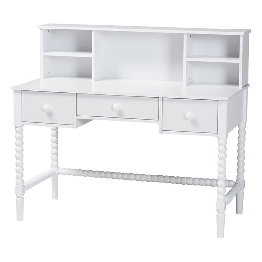 Baxton Studio - Archwood Desk in White - Spindle-White-Desk view 1