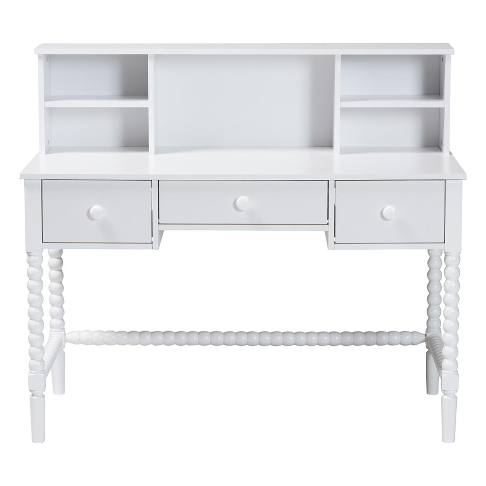 Baxton Studio - Archwood Desk in White - Spindle-White-Desk view 3