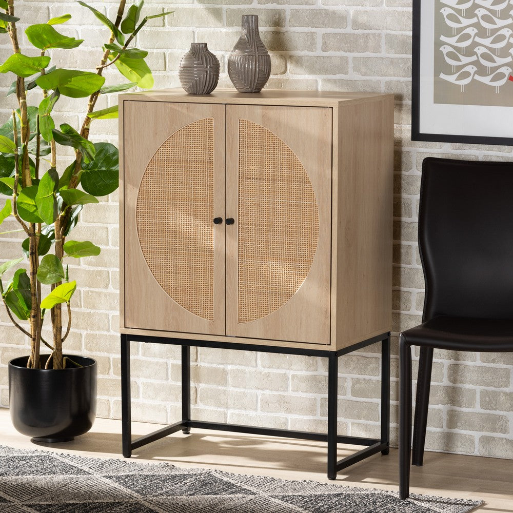 Baxton Studio - Ardon Storage Cabinet in Light Brown/Black - MUS-003-Natural/Black view 8