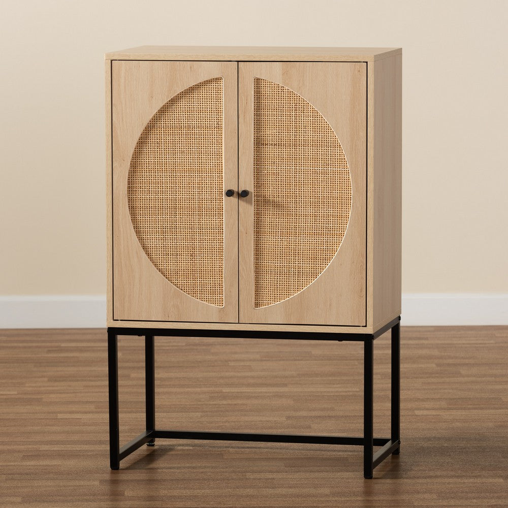 Baxton Studio - Ardon Storage Cabinet in Light Brown/Black - MUS-003-Natural/Black view 9