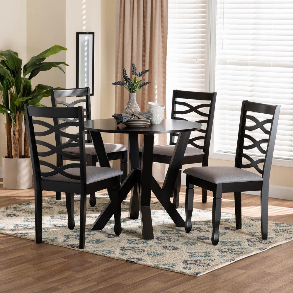 Baxton Studio - Ariane Dining Set in Grey/Dark Brown - Betty-Grey/Dark Brown-5PC Dining Set view 8