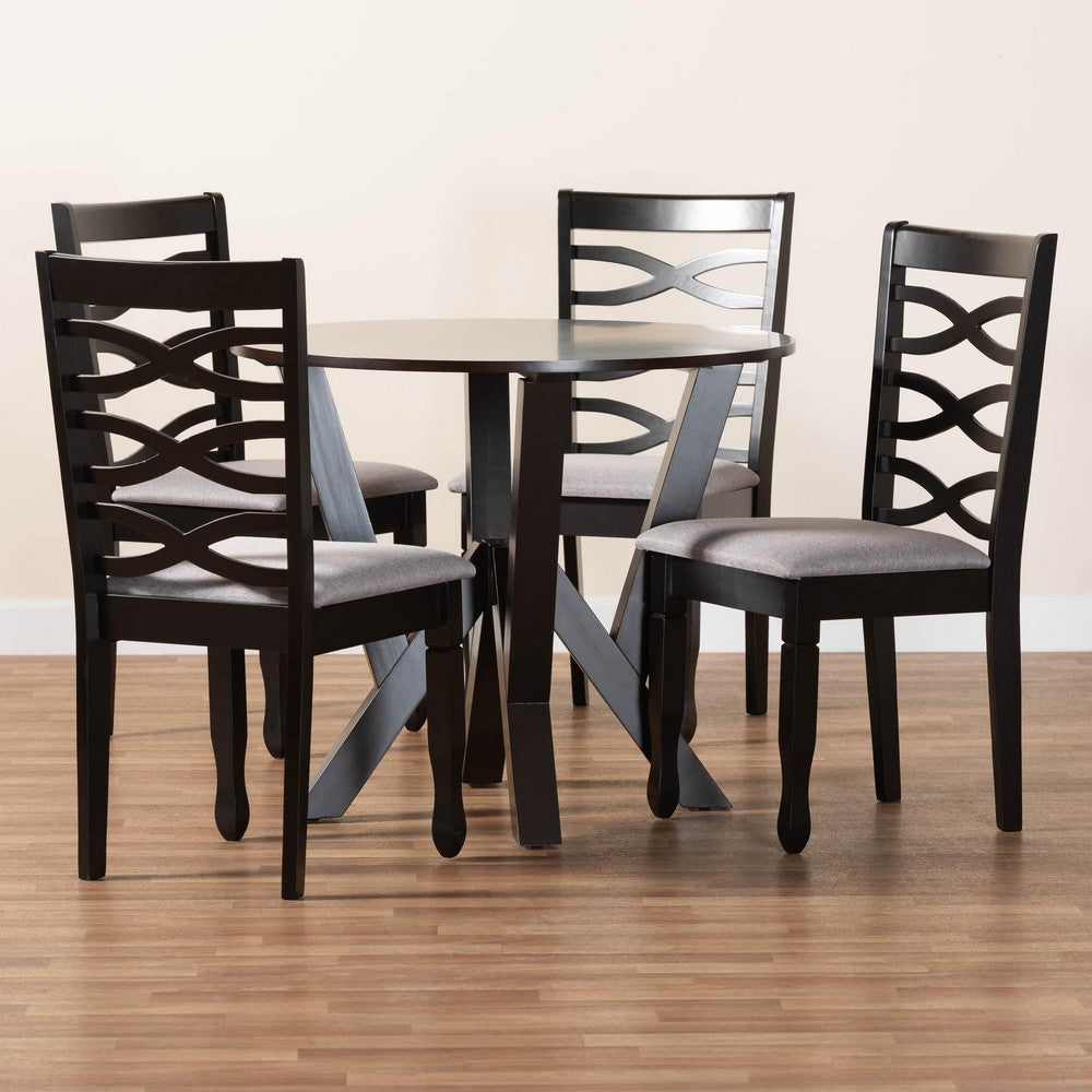 Baxton Studio - Ariane Dining Set in Grey/Dark Brown - Betty-Grey/Dark Brown-5PC Dining Set view 9