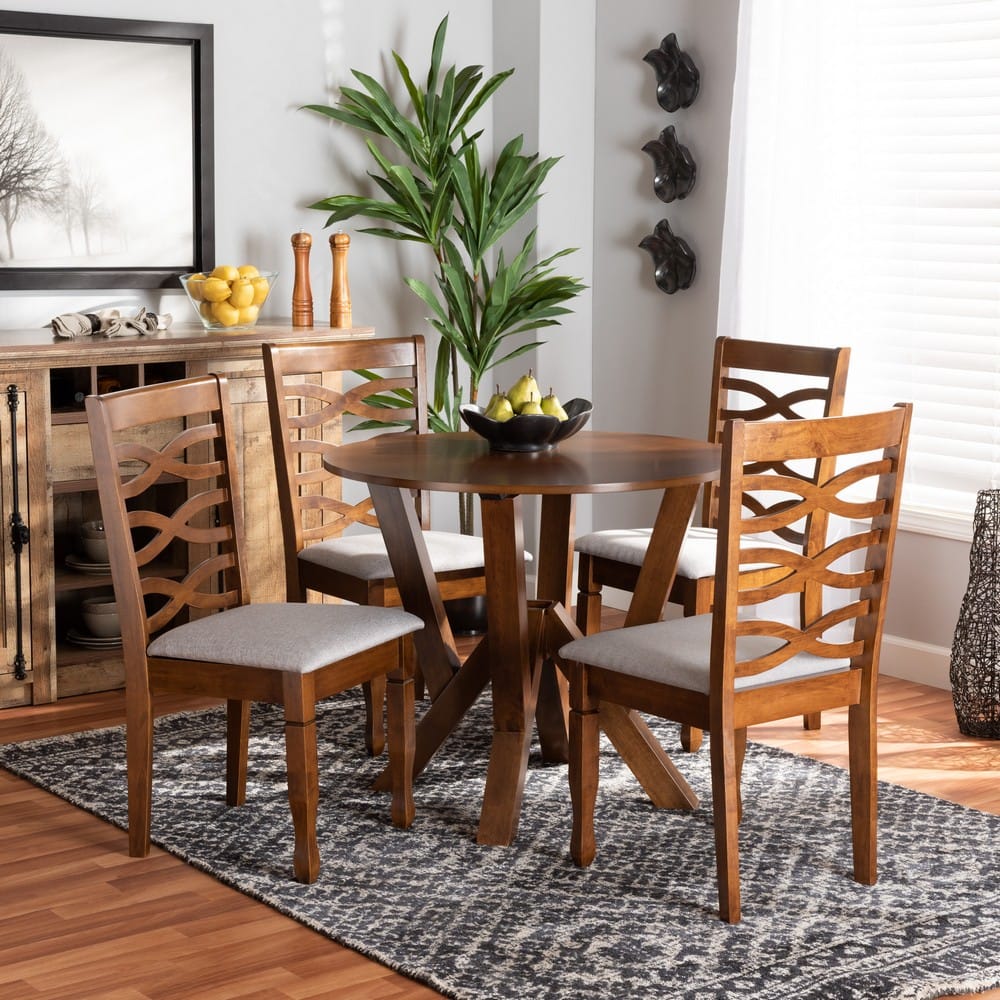 Baxton Studio - Ariane Dining Set in Grey/walnut brown - Ariane-Grey/Walnut-5PC Dining Set view 7