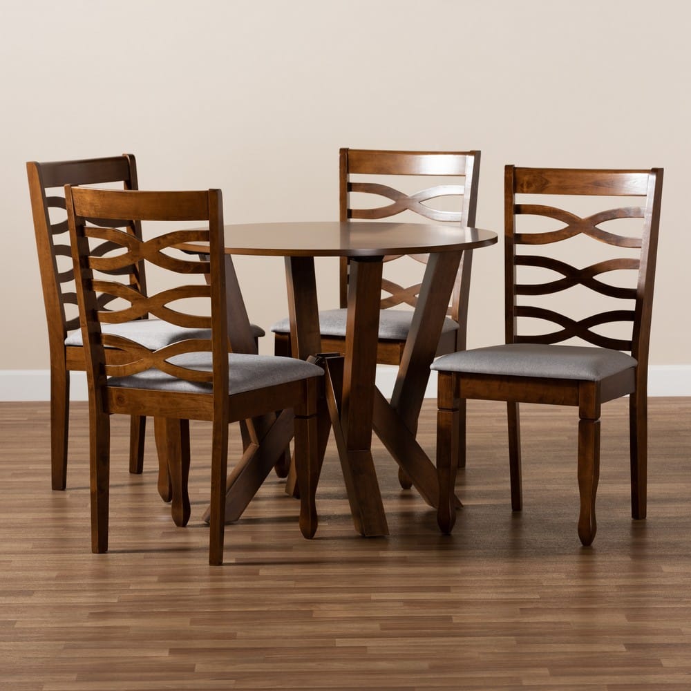 Baxton Studio - Ariane Dining Set in Grey/walnut brown - Ariane-Grey/Walnut-5PC Dining Set view 8