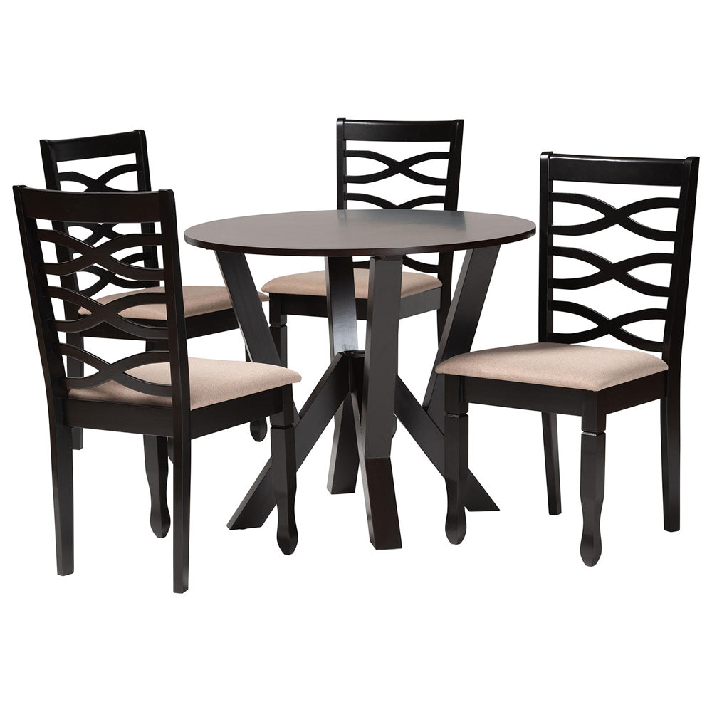Baxton Studio - Ariane Dining Set in Sand/Dark Brown - Betty-Sand/Dark Brown-5PC Dining Set view 1