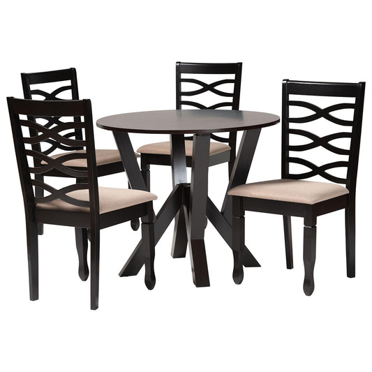 Baxton Studio - Ariane Dining Set in Sand/Dark Brown - Betty-Sand/Dark Brown-5PC Dining Set view 1