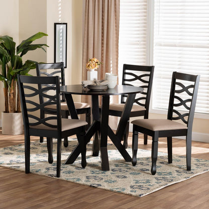 Baxton Studio - Ariane Dining Set in Sand/Dark Brown - Betty-Sand/Dark Brown-5PC Dining Set view 8