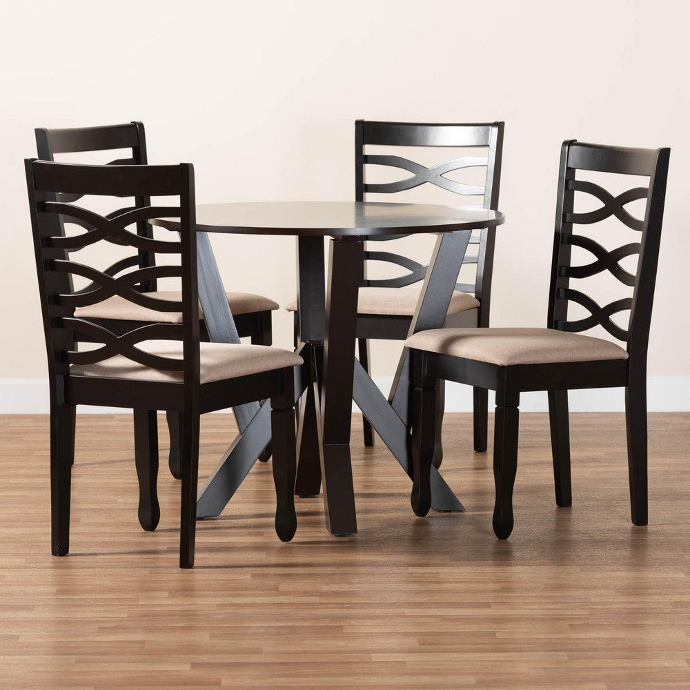 Baxton Studio - Ariane Dining Set in Sand/Dark Brown - Betty-Sand/Dark Brown-5PC Dining Set view 9