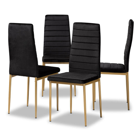 Baxton Studio - Armand Set of 4 Dining Chairs in Black/Gold - 112157-1-Black Velvet/Gold-DC view 1