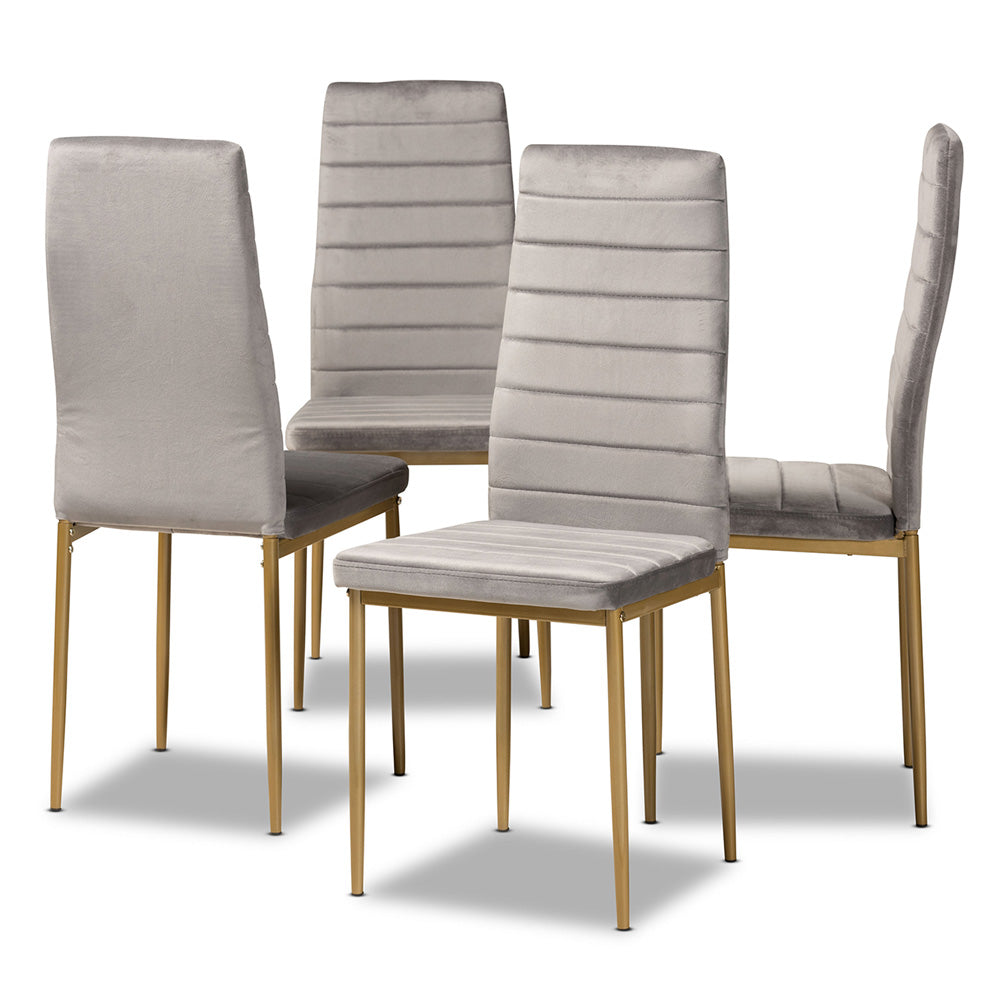 Baxton Studio - Armand Set of 4 Dining Chairs in Grey/Gold - 112157-1-Grey Velvet/Gold-DC view 1