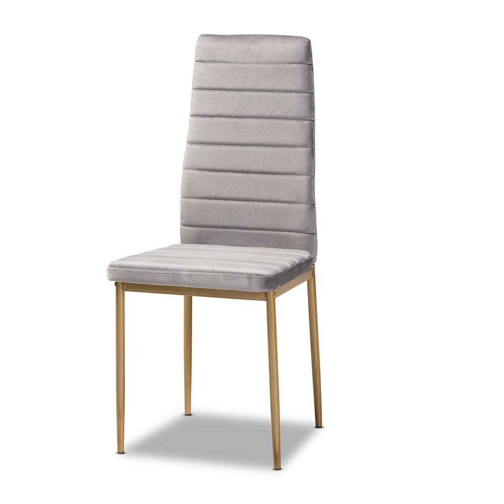 Baxton Studio - Armand Set of 4 Dining Chairs in Grey/Gold - 112157-1-Grey Velvet/Gold-DC view 2