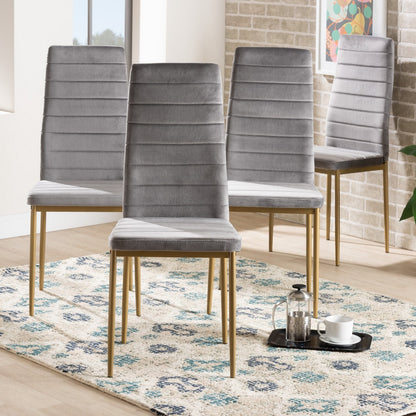 Baxton Studio - Armand Set of 4 Dining Chairs in Grey/Gold - 112157-1-Grey Velvet/Gold-DC view 6