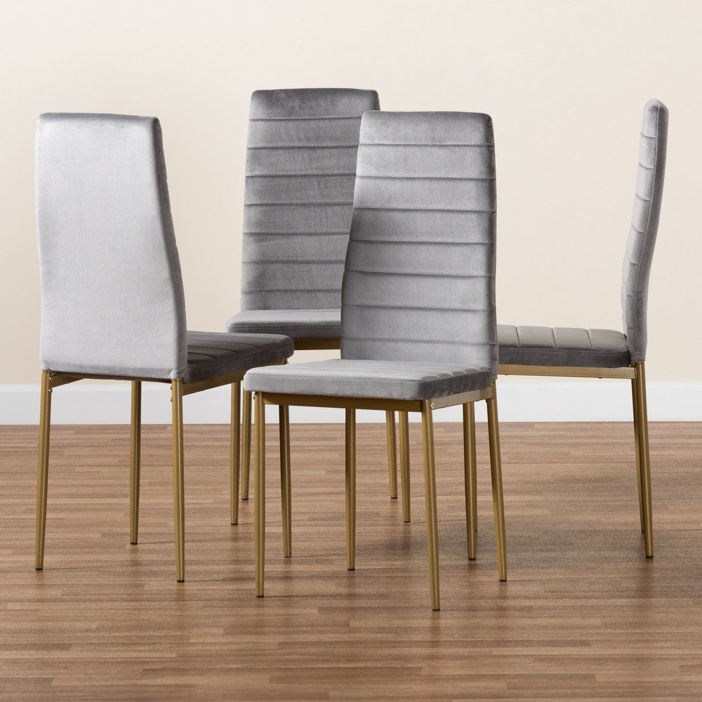 Baxton Studio - Armand Set of 4 Dining Chairs in Grey/Gold - 112157-1-Grey Velvet/Gold-DC view 7