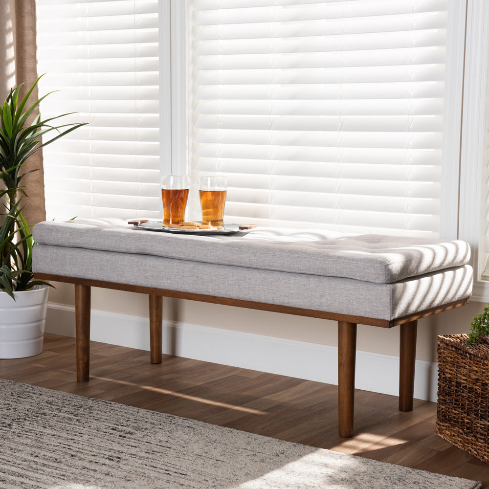 Baxton Studio - Arne Bench in Greyish Beige/Walnut - BBT5369-Greyish Beige/Walnut-Bench view 6