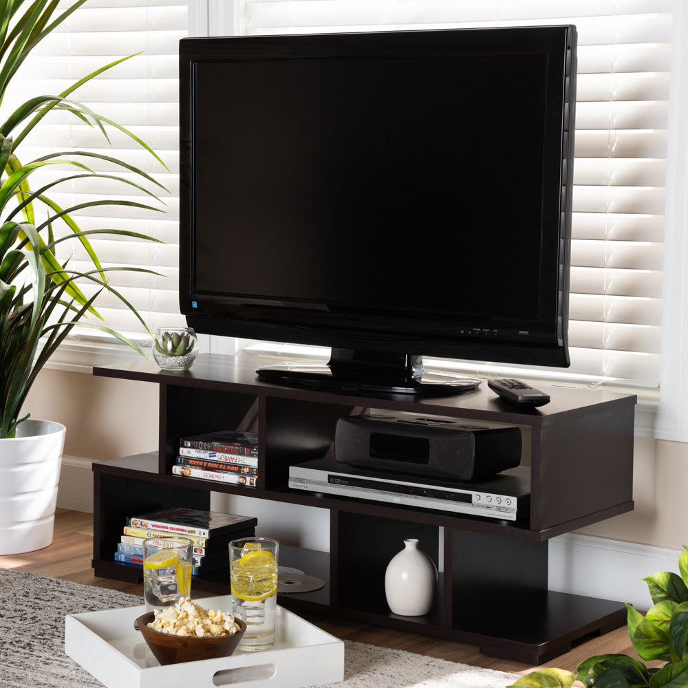 Baxton Studio - Arne TV Stand in Dark Brown - TV8001-Wenge-TV view 4