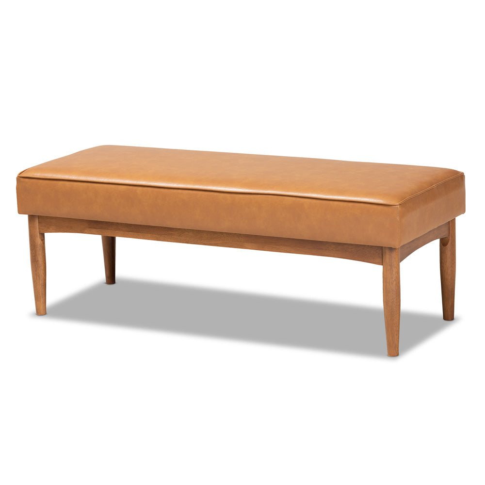 Baxton Studio - Arvid Dining Bench in Tan/walnut brown - BBT8051-Tan/Walnut-Bench view 1