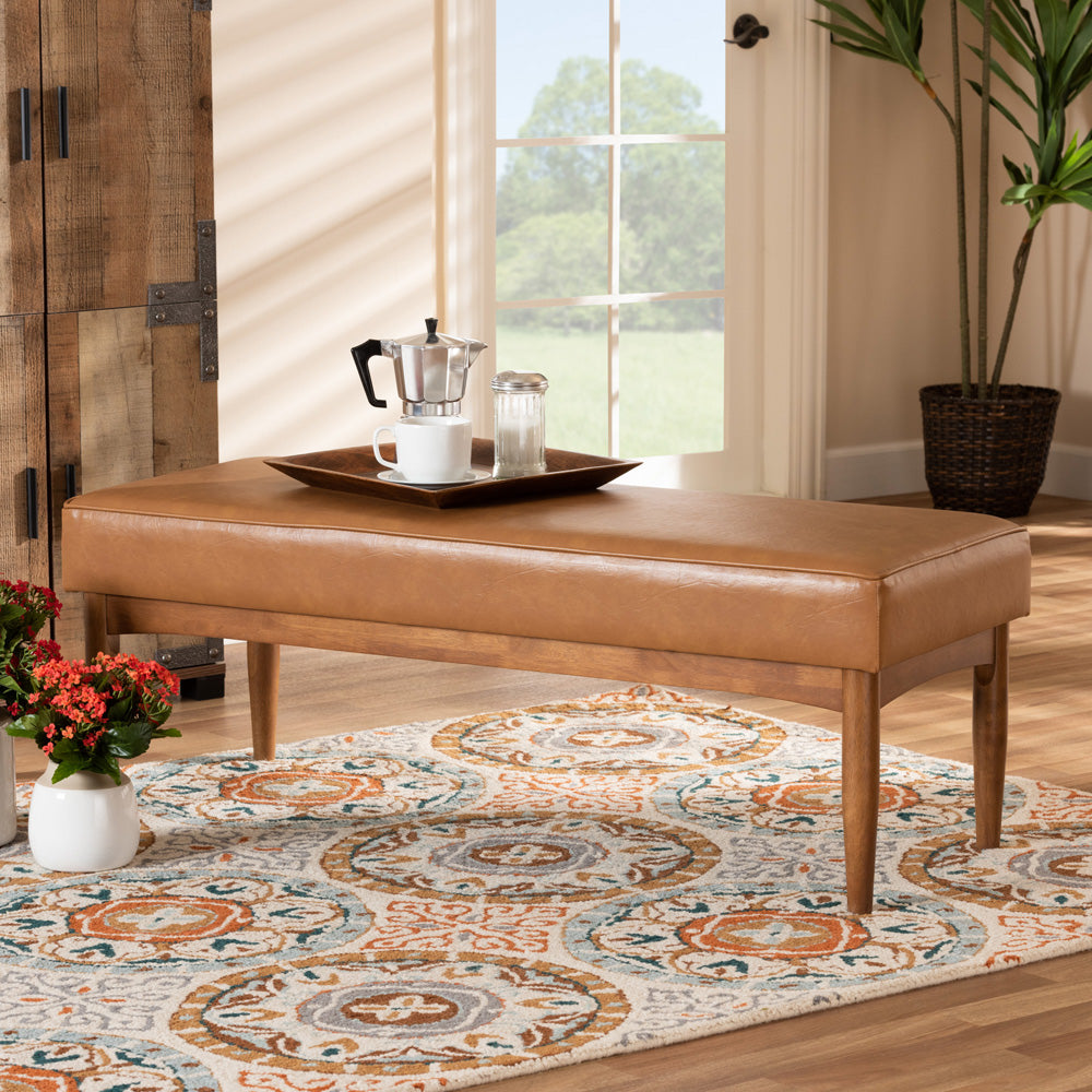 Baxton Studio - Arvid Dining Bench in Tan/walnut brown - BBT8051-Tan/Walnut-Bench view 5