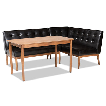 Baxton Studio - Arvid Dining Set in Dark Brown/Walnut Brown - BBT8051-Dark Brown/Walnut-3PC Dining Nook Set view 1
