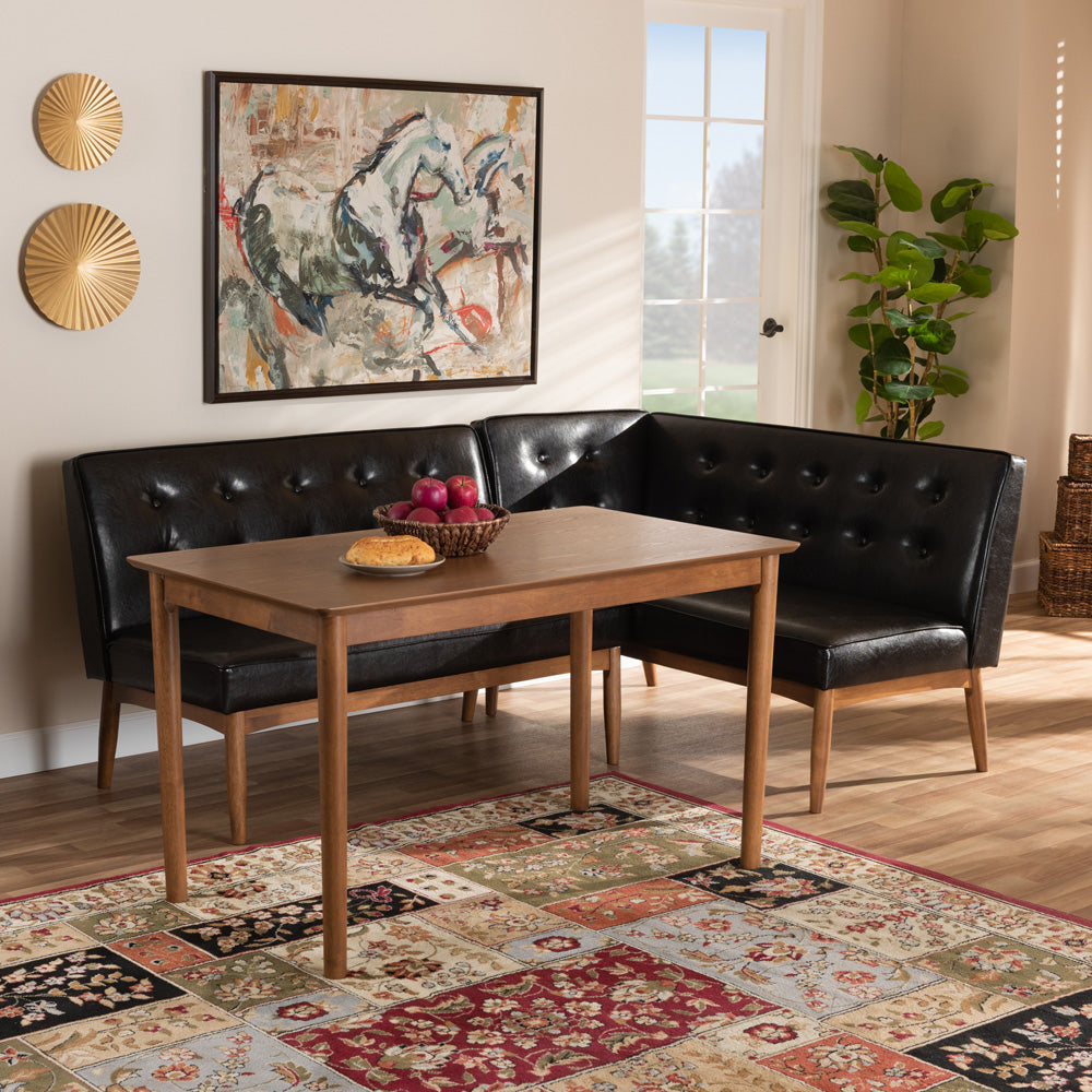 Baxton Studio - Arvid Dining Set in Dark Brown/Walnut Brown - BBT8051-Dark Brown/Walnut-3PC Dining Nook Set view 4