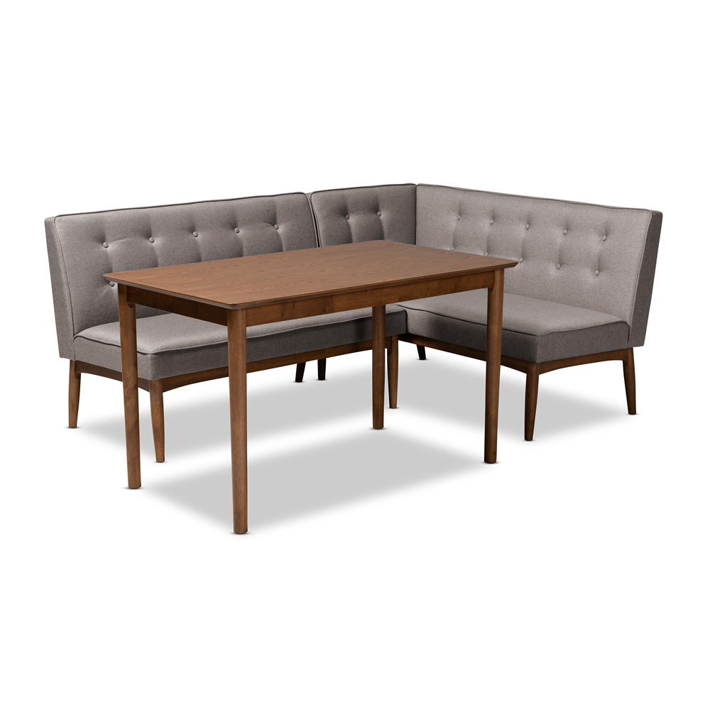 Baxton Studio - Arvid Dining Set in Gray - BBT8051-Grey/Walnut-3PC Dining Nook Set view 1