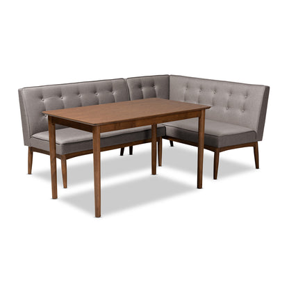 Baxton Studio - Arvid Dining Set in Gray - BBT8051-Grey/Walnut-3PC Dining Nook Set view 1