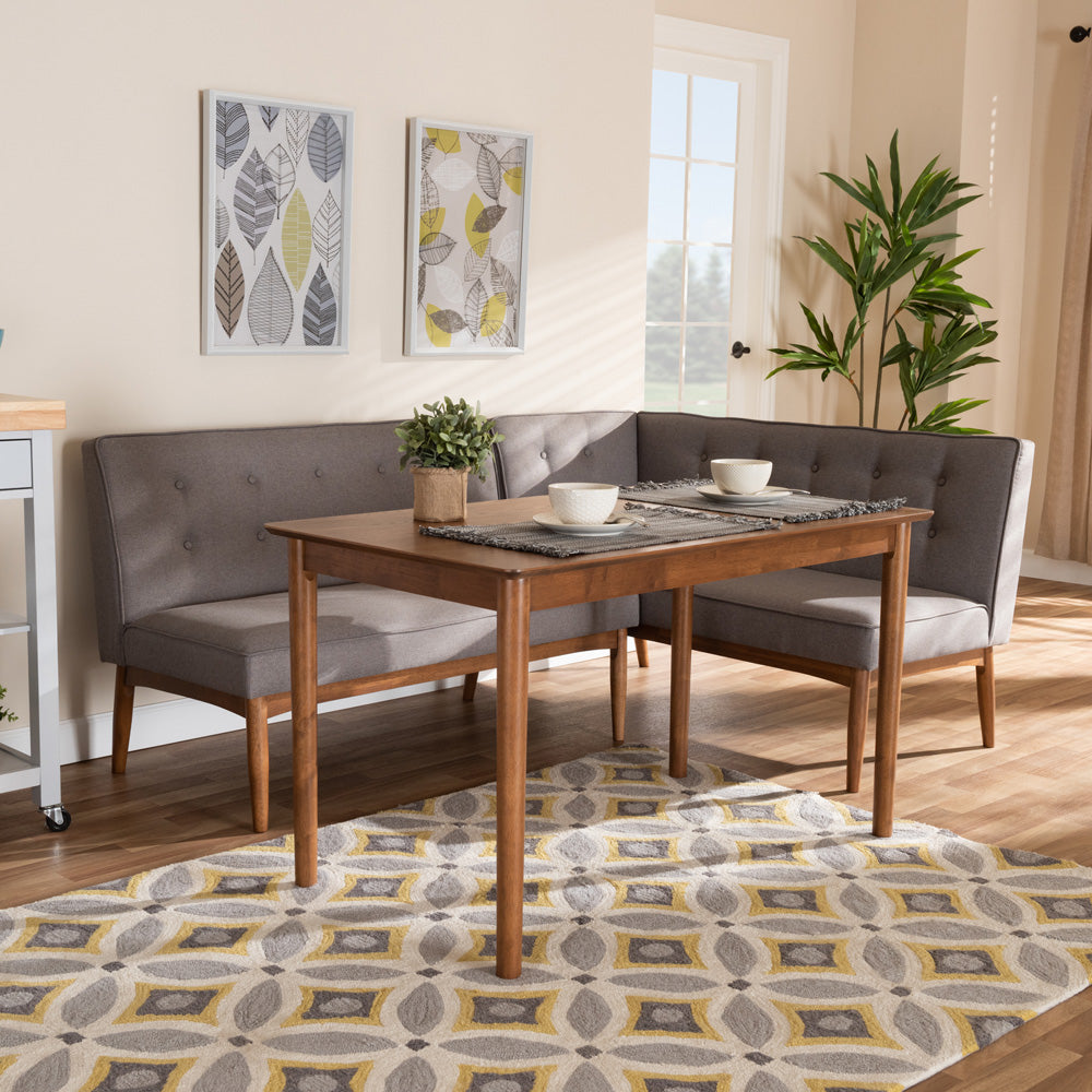 Baxton Studio - Arvid Dining Set in Gray - BBT8051-Grey/Walnut-3PC Dining Nook Set view 4