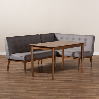 Baxton Studio - Arvid Dining Set in Gray - BBT8051-Grey/Walnut-3PC Dining Nook Set view 5