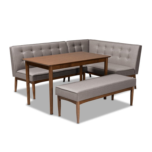 Baxton Studio - Arvid Dining Set in Gray - BBT8051-Grey/Walnut-4PC Dining Nook Set view 1